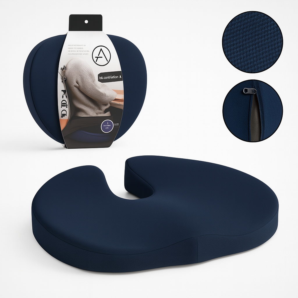 Cuscino Memory Foam Ergonomico per Sedia Ufficio Auto Aereo 47x35 H5 cm Blu