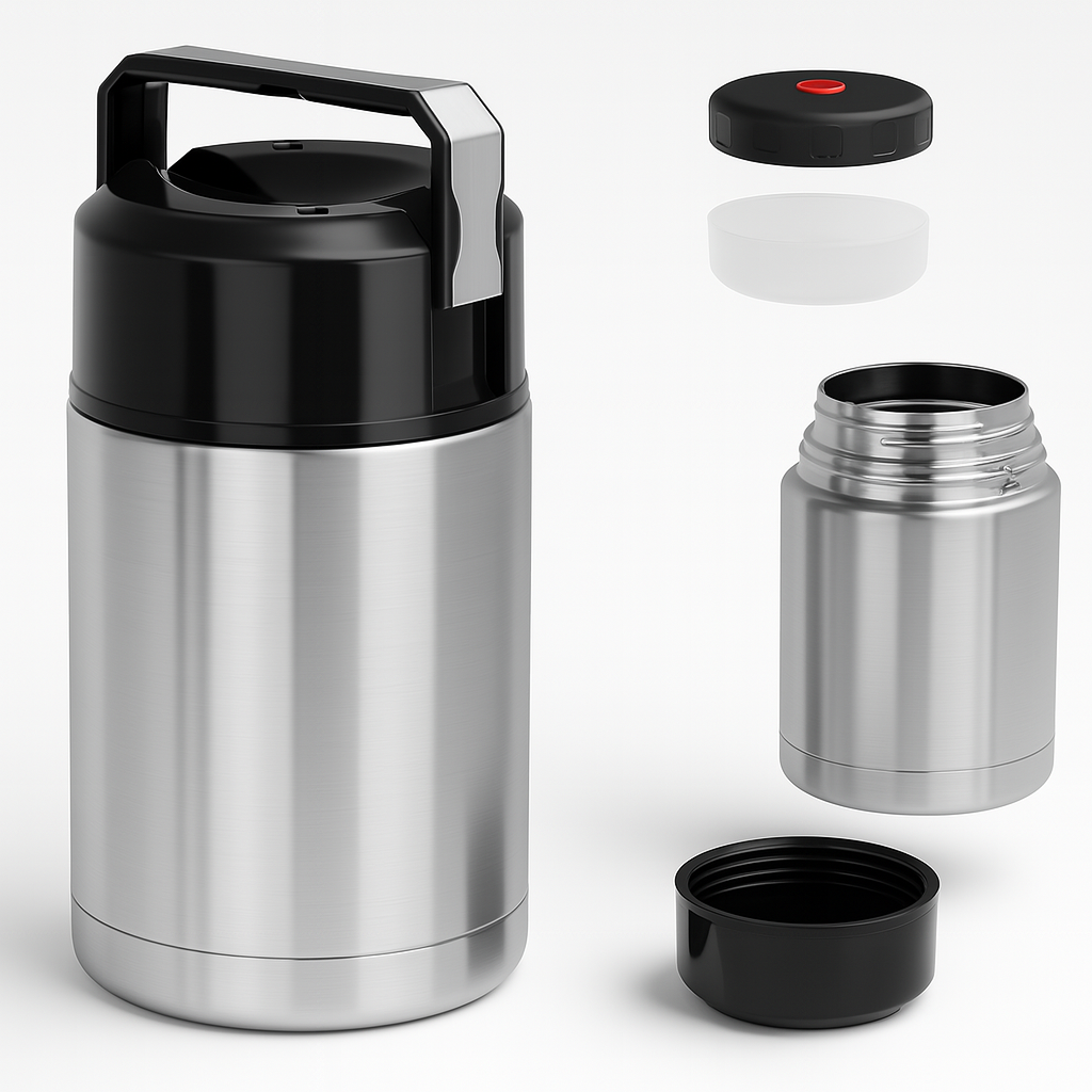 Thermos Porta Pranzo Acciaio Inox 1 Litro con Maniglia Tappo a Vite e Valvola