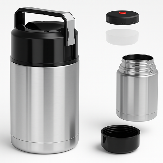 Thermos Porta Pranzo Acciaio Inox 1 Litro con Maniglia Tappo a Vite e Valvola