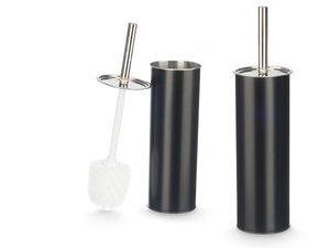 Porta Scopino WC Metallo e Acciaio H 37,5 cm con Spazzolone Setole Dure Nero