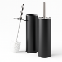 Porta Scopino WC Metallo e Acciaio H 37,5 cm con Spazzolone Setole Dure Nero