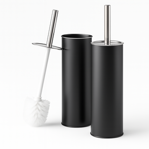 Porta Scopino WC Metallo e Acciaio H 37,5 cm con Spazzolone Setole Dure Nero