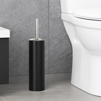 Porta Scopino WC Metallo e Acciaio H 37,5 cm con Spazzolone Setole Dure Nero