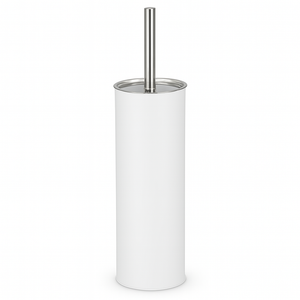 Porta Scopino WC Metallo e Acciaio H 37,5 cm con Spazzolone Setole Dure Bianco