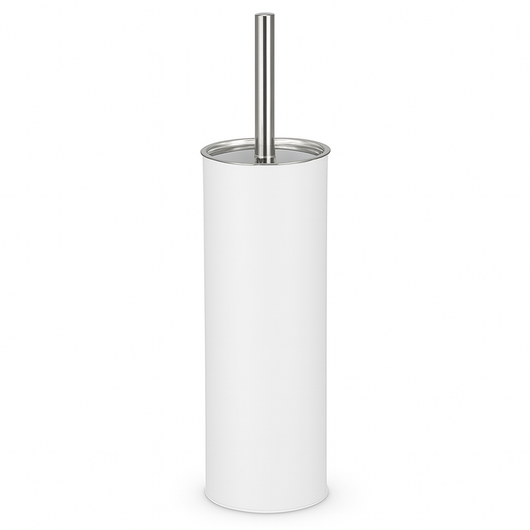 Porta Scopino WC Metallo e Acciaio H 37,5 cm con Spazzolone Setole Dure Bianco