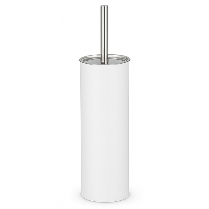 Porta Scopino WC Metallo e Acciaio H 37,5 cm con Spazzolone Setole Dure Bianco