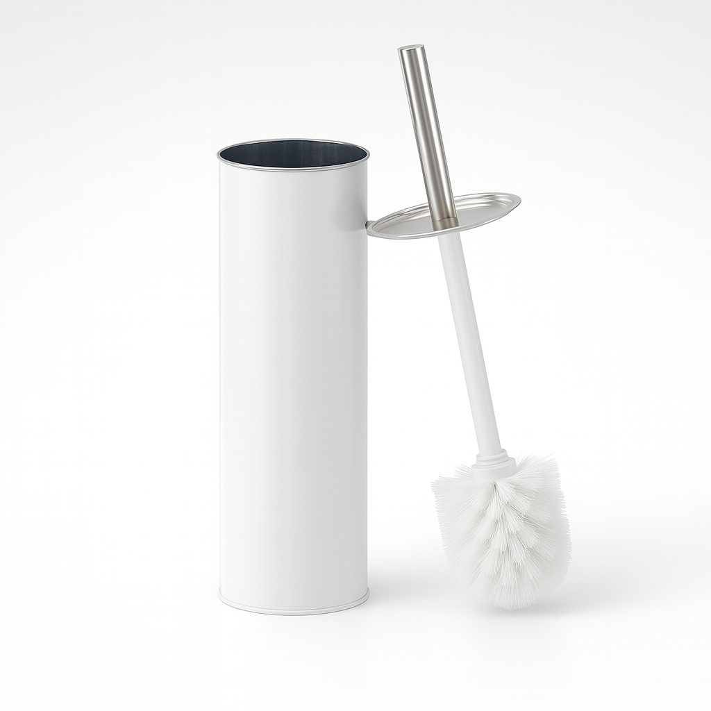 Porta Scopino WC Metallo e Acciaio H 37,5 cm con Spazzolone Setole Dure Bianco