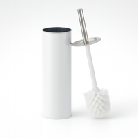 Porta Scopino WC Metallo e Acciaio H 37,5 cm con Spazzolone Setole Dure Bianco