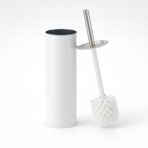 Porta Scopino WC Metallo e Acciaio H 37,5 cm con Spazzolone Setole Dure Bianco