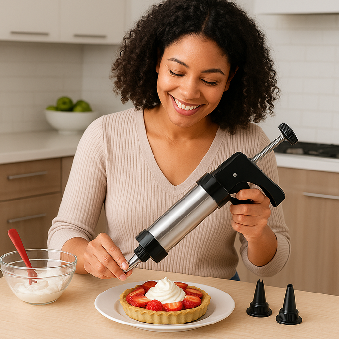 Spara Biscotti in Acciaio con 8 Beccucci e 8 Trafile per Dolci e Decorazioni