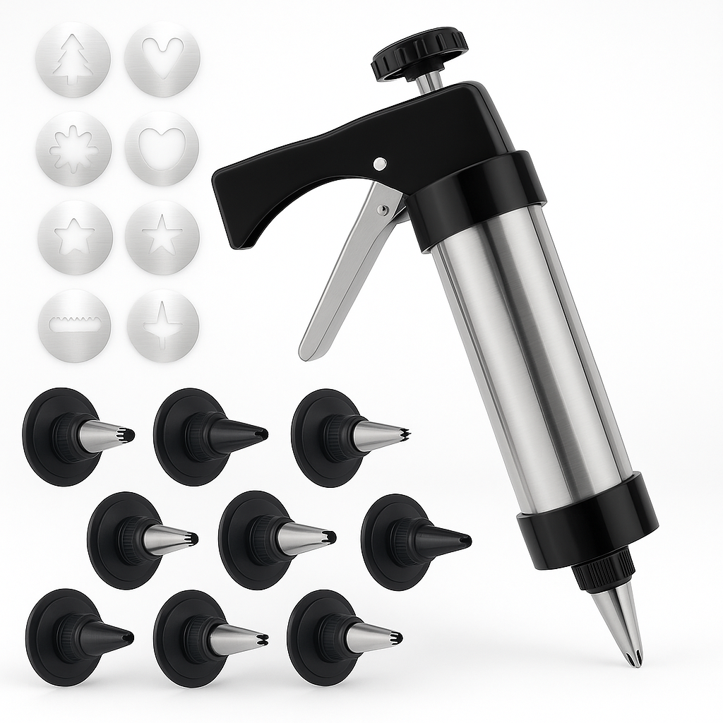 Spara Biscotti in Acciaio con 8 Beccucci e 8 Trafile per Dolci e Decorazioni