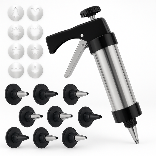 Spara Biscotti in Acciaio con 8 Beccucci e 8 Trafile per Dolci e Decorazioni