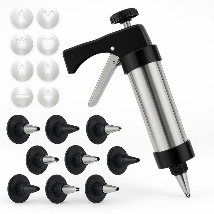 Spara Biscotti in Acciaio con 8 Beccucci e 8 Trafile per Dolci e Decorazioni