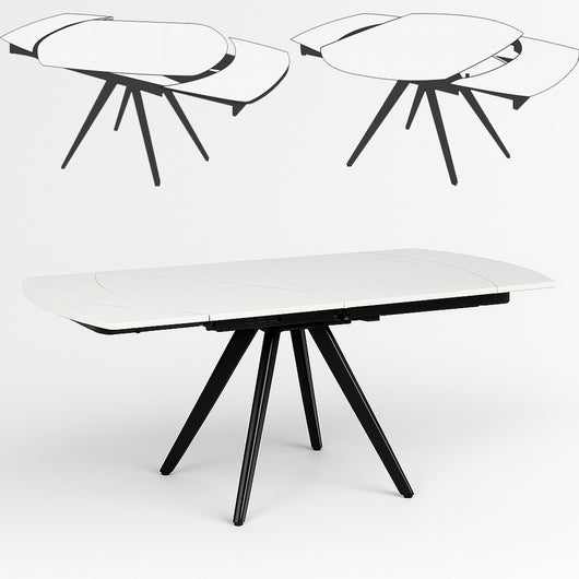 Tavolo Allungabile Rotante Ceramica Effetto Marmo Bianco 6-8 Posti Salvaspazio