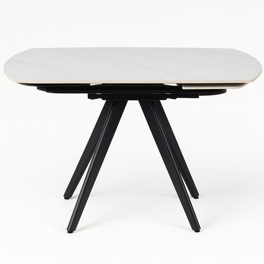 Tavolo Allungabile Rotante Ceramica Effetto Marmo Bianco 6-8 Posti Salvaspazio