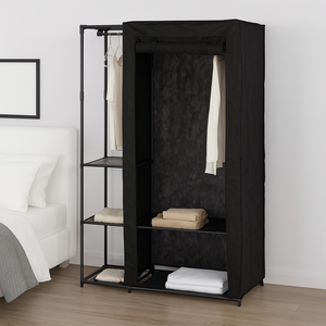 Armadio Doppio Salvaspazio Metallo e Tessuto TNT Appendiabiti 105x43x172cm Nero