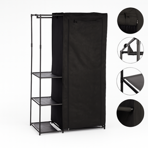 Armadio Doppio Salvaspazio Metallo e Tessuto TNT Appendiabiti 105x43x172cm Nero