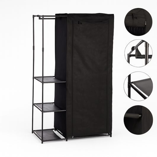 Armadio Doppio Salvaspazio Metallo e Tessuto TNT Appendiabiti 105x43x172cm Nero