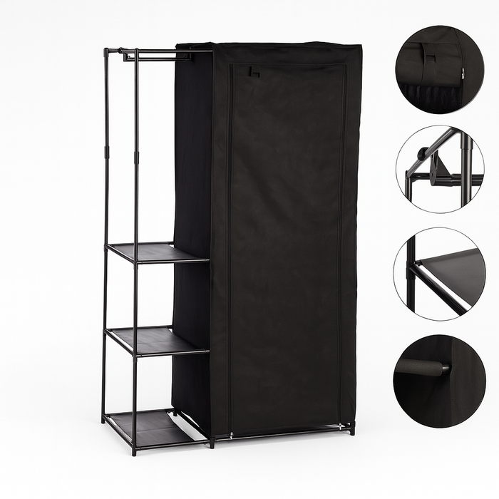 Armadio Doppio Salvaspazio Metallo e Tessuto TNT Appendiabiti 105x43x172cm Nero