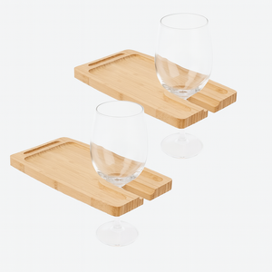 Vassoio Aperitivo Porta Bicchiere in Legno di Bambù 2pz 26x14cm Colore Naturale