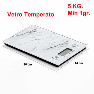Bilancia Cucina Digitale Ultra sottile Vetro Effetto Marmo 5KG 20x14cm Bianco