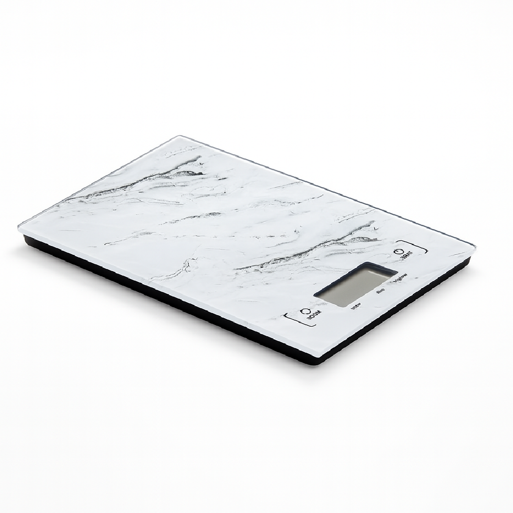 Bilancia Cucina Digitale Ultra sottile Vetro Effetto Marmo 5KG 20x14cm Bianco