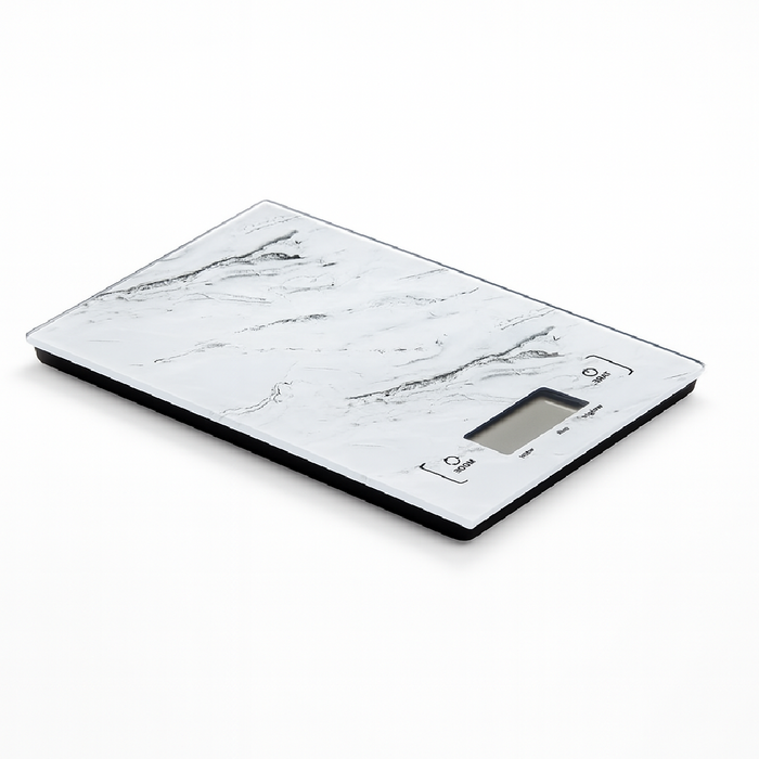 Bilancia Cucina Digitale Ultra sottile Vetro Effetto Marmo 5KG 20x14cm Bianco