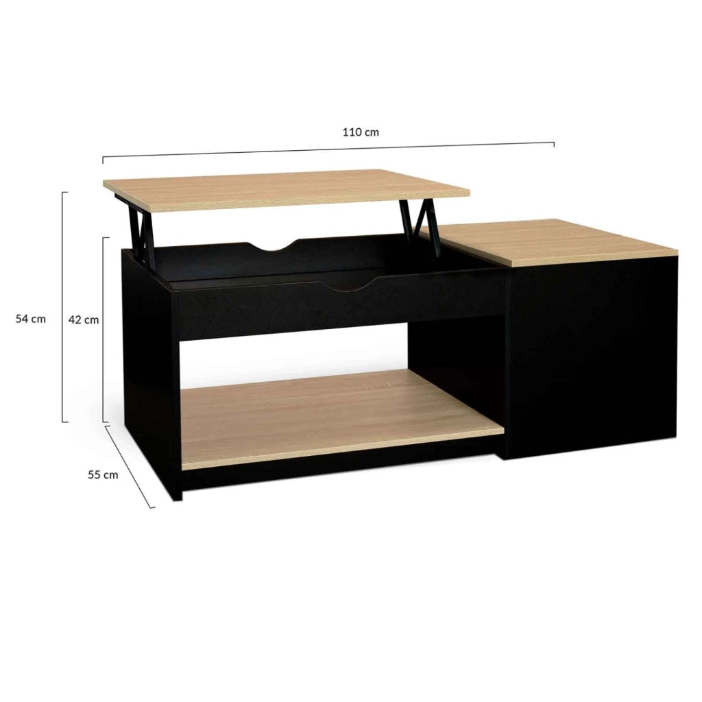 IDMarket - Tavolino rettangolare a 2 piani ELEA con cassa in legno nero ed effetto faggio
