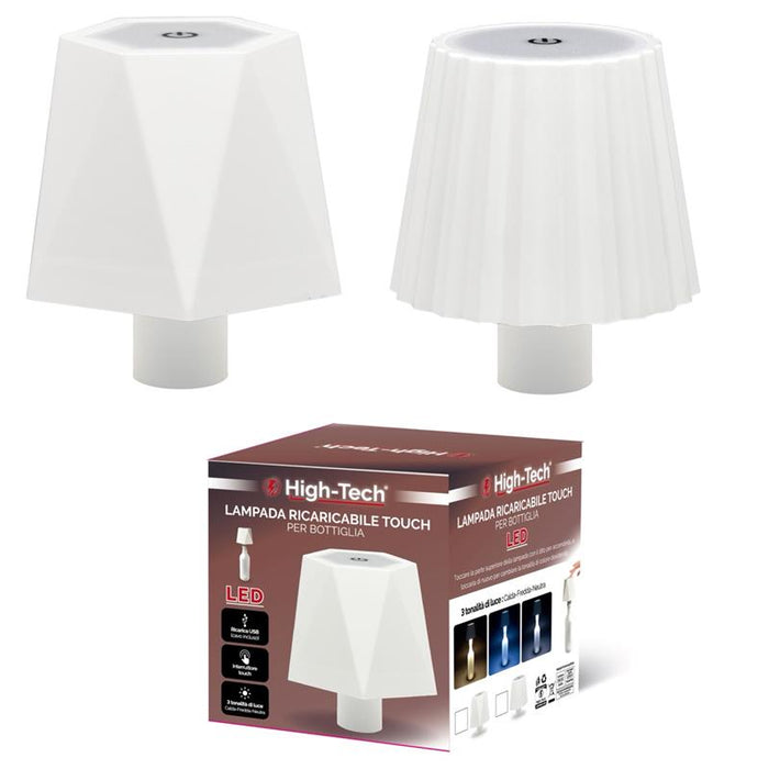 HIGH-TECH LAMPADA PER BOTTIGLIA BIANCA A LED FORME GEOMETRICHE RICARICA USB - INTERRUTTORE TOUCH - 3 TONALITÀ DI LUCE - ASSORTITA