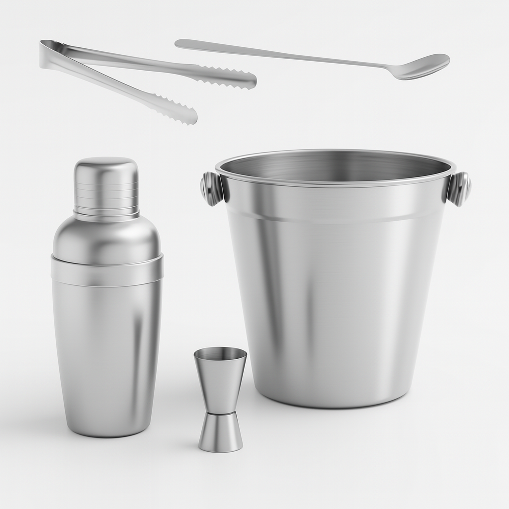 Set 5pz Preparazione Cocktail Secchiello Shaker e Accessori Acciaio Inox Kit Barman