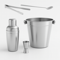 Set 5pz Preparazione Cocktail Secchiello Shaker e Accessori Acciaio Inox Kit Barman
