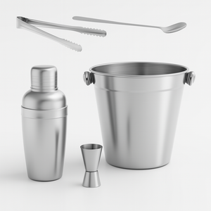 Set 5pz Preparazione Cocktail Secchiello Shaker e Accessori Acciaio Inox Kit Barman