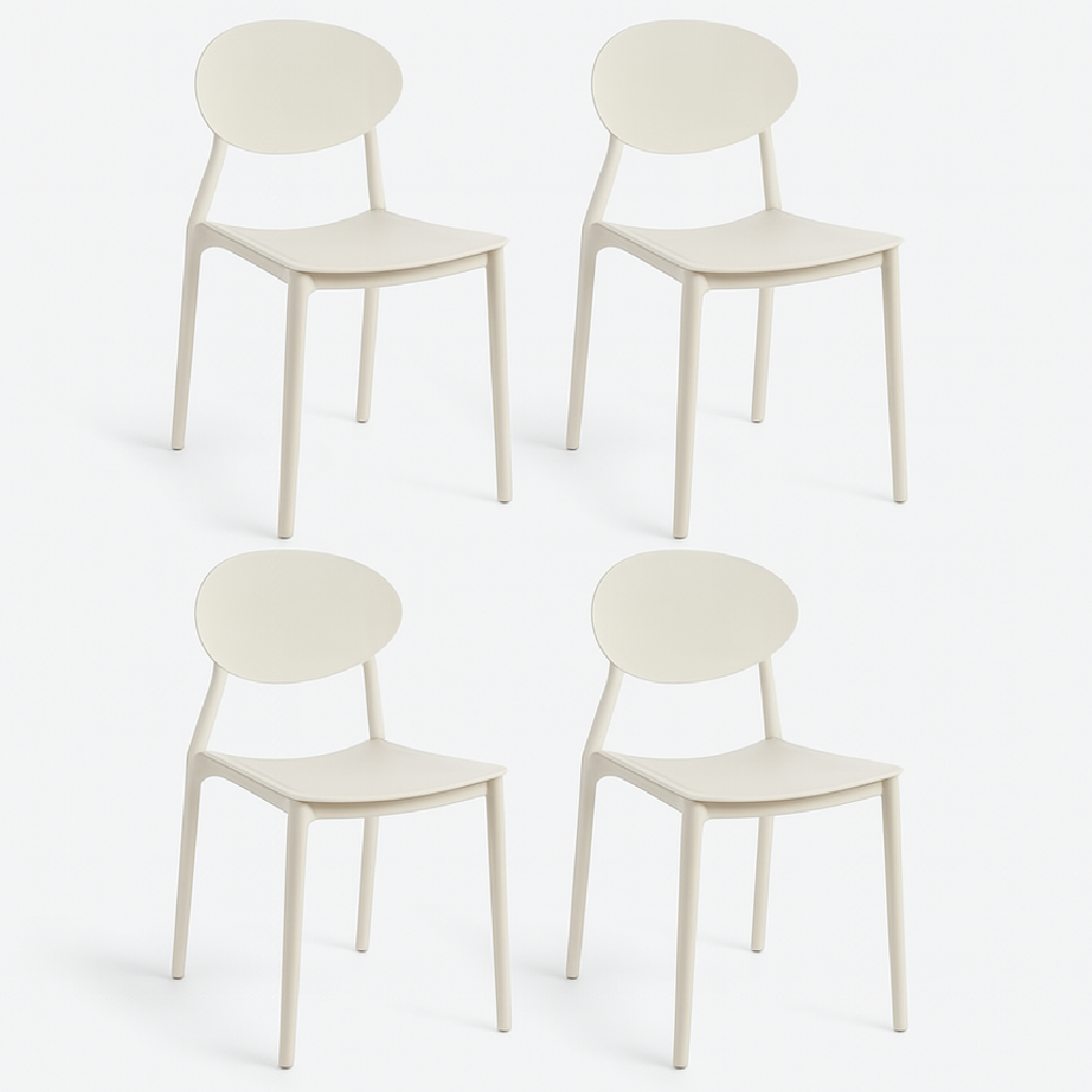 Sedia Kit 4pz in Polipropilene Schienale Sagomato Uso Interno ed Esterno Bianco