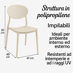 Sedia Kit 4pz in Polipropilene Schienale Sagomato Uso Interno ed Esterno Bianco