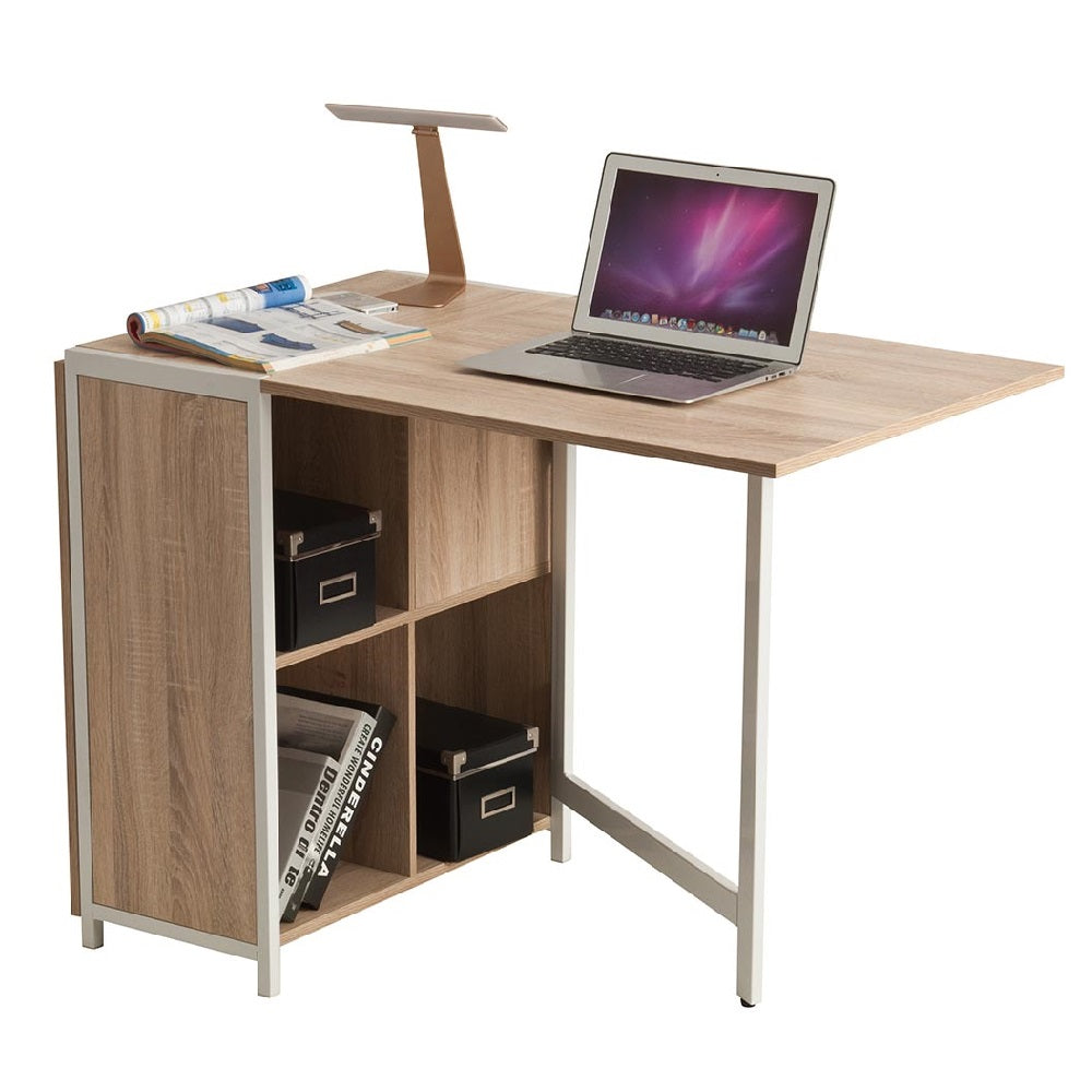 Tavolo Scrivania Richiudibile Allungabile Salvaspazio con Libreria Legno e Metallo