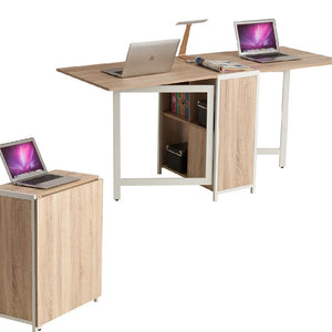 Tavolo Scrivania Richiudibile Allungabile Salvaspazio con Libreria Legno e Metallo