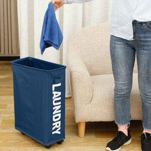 Cesto Biancheria Sporca Pieghevole in Tessuto Oxford Slim con Ruote e Coperchio Blu