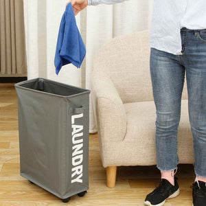 Cesto Biancheria Sporca Pieghevole in Tessuto Oxford Slim con Ruote e Coperchio Grigio