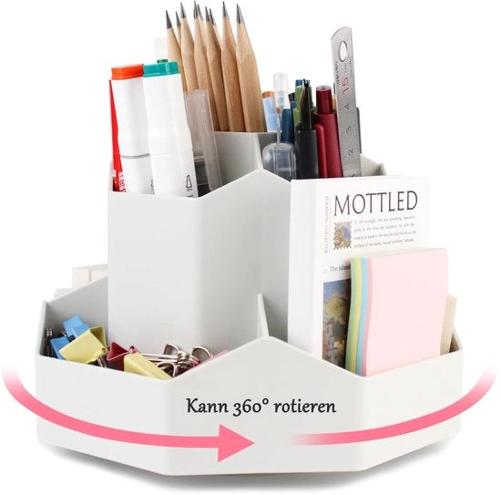 Organizzatore da scrivania 360° rotativo - 9 compartimenti, penne e accessori, supporto multifunzionale per ufficio, scuola e casa, grigio