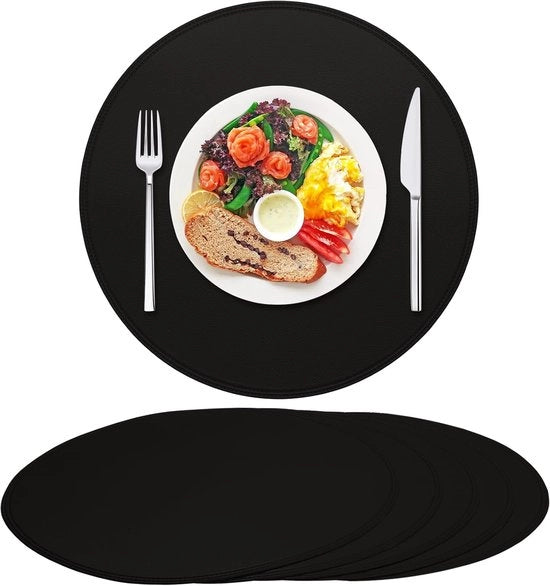 Set di 6 tavoli da pranzo in pelle rotonda spessa, impermeabili, antiscivolo, lavabili, resistenti all'olio e alle abrasioni, adatti per cucine e salotti (nero)