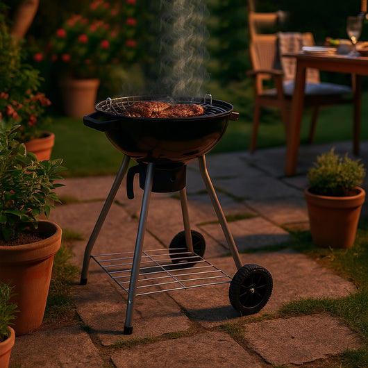 Barbecue a Carbone Rotondo con 2Ruote Valvola Cottura Ventilata Ø43 cm Nero