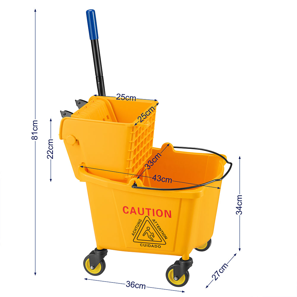 Carrello Pulizie Professionale con Secchio Lavapavimenti 23LT e 4 Ruote Mobili