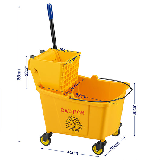 Carrello Pulizie Professionale con Secchio Lavapavimenti 33LT e 4 Ruote Mobili