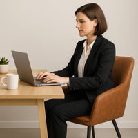 Sedia Poltrona Ergonomica Microfibra Marrone Stile Moderno Gambe Metallo Nero