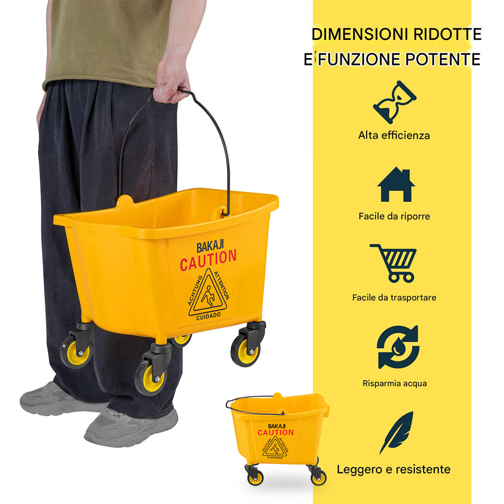 Carrello Pulizie Professionale con Secchio Lavapavimenti 23LT e 4 Ruote Mobili