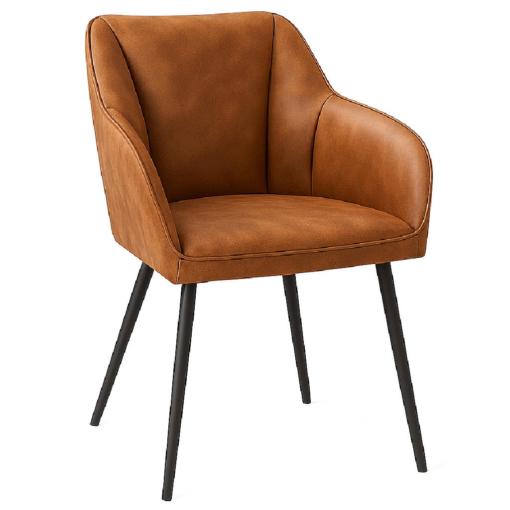 Sedia Poltrona Ergonomica Microfibra Marrone Stile Moderno Gambe Metallo Nero