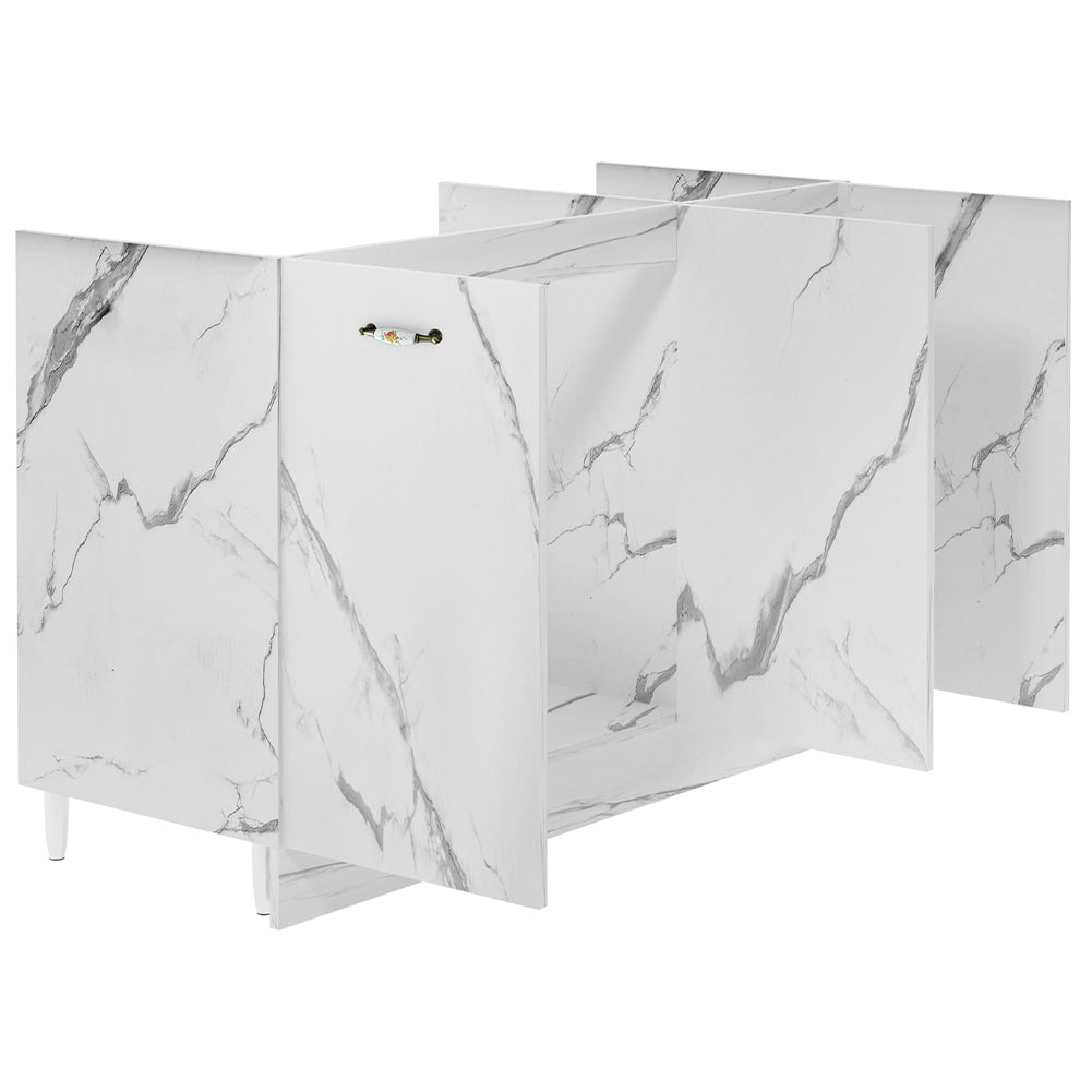 Mobile Cucina Sottolavello Componibile in Legno Colore Bianco Marmo 3 Ante 120cm