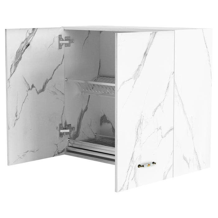 Pensile da Cucina Scolapiatti Sistema Raccogli Gocce Mobile Colore Bianco Marmo 80cm