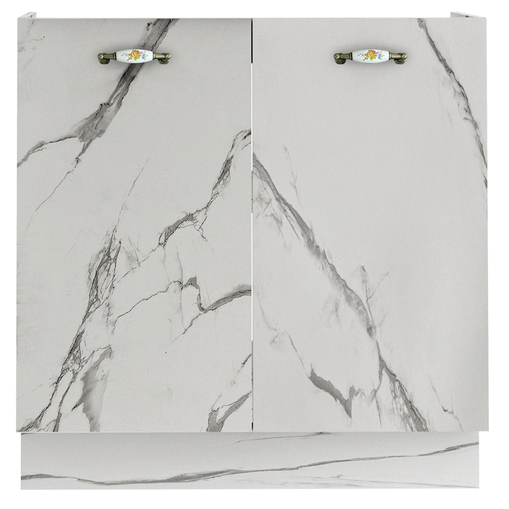 Mobile Cucina Sottolavello Componibile in Legno Colore Bianco Marmo 2 Ante 80cm