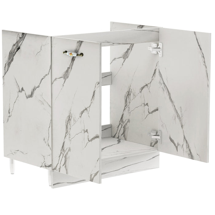Mobile Cucina Sottolavello Componibile in Legno Colore Bianco Marmo 2 Ante 80cm